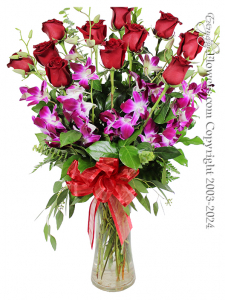 Dozen Red Roses & Orchids