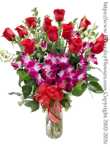 Dozen Red Roses & Orchids