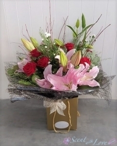 Red Rose & Lily Hand Tied