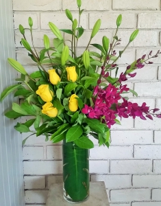 Vase Of Yellows & Purple