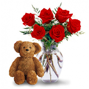 Luv You Red Roses And Teddy Bear #826BX