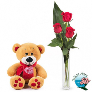 3 Red Roses And A Teddy
