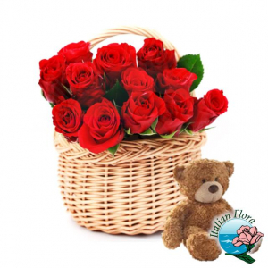 Red Rose Basket And Teddy