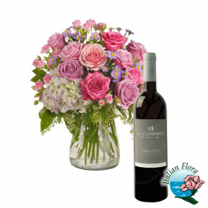 Pink Bouquet And Red Wine