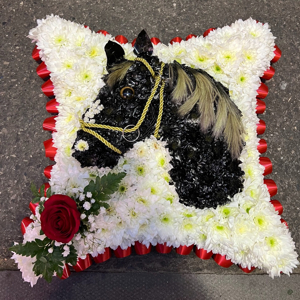 Horses Head On Cushion Funeral Tribute