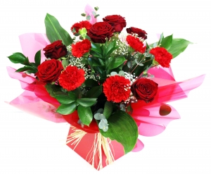 6 X Red  Roses And 6 X Carnations Boxed