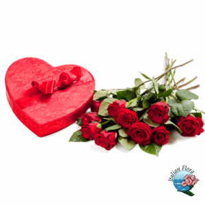 - Bouquet of 9 red roses with box of chocolates

