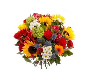  - Bouquet of sunflowers and red and orange flowers

