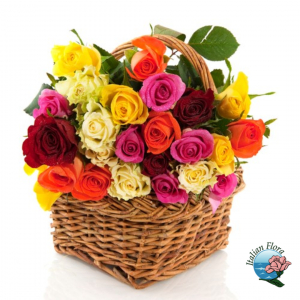  - Basket of mixed roses with foliages.