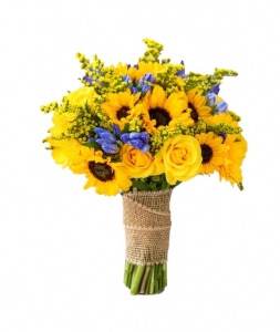  - Bouquet of sunflowers and blue flowers
