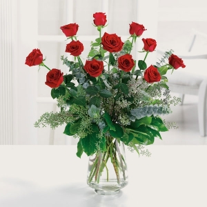 Dozen Roses Arranged In Vase