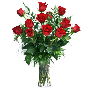 12 Roses In Vase