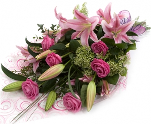 Pink Lilies And Roses 