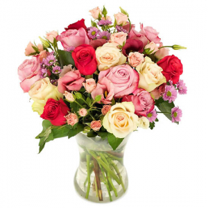  - Bouquet of beautiful mixed roses and eustoma.