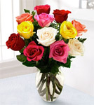 Mixed Color Roses Vased