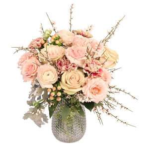  - Elegance has never looked so good! With lovely ranunculus, roses, carnations, and more, all in beautiful shades of pink, Poetic Pinks is a graceful and delicate mix. This tasteful arrangement is perfect for the pink lover in your life!
