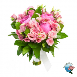  - Bouquet of fresh flowers in mixed pink shades to include a pink rose.