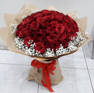  - Bouquet of fresh red roses and gyp with a nice red ribbon