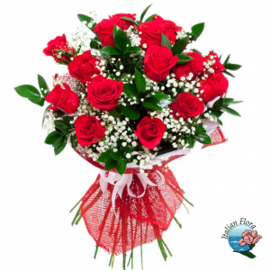  - A bouquet of fresh red roses with foliages and tied with ribbon. *Please note the amount of roses may vary. This is not for 12 red roses.