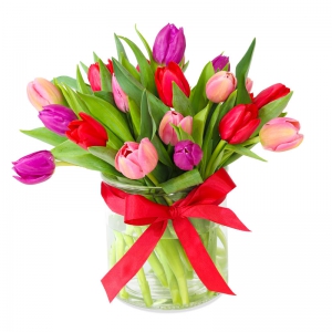  - For that fun person in your life that likes to be different. This glass vase filled with tulips makes the perfect statement.     